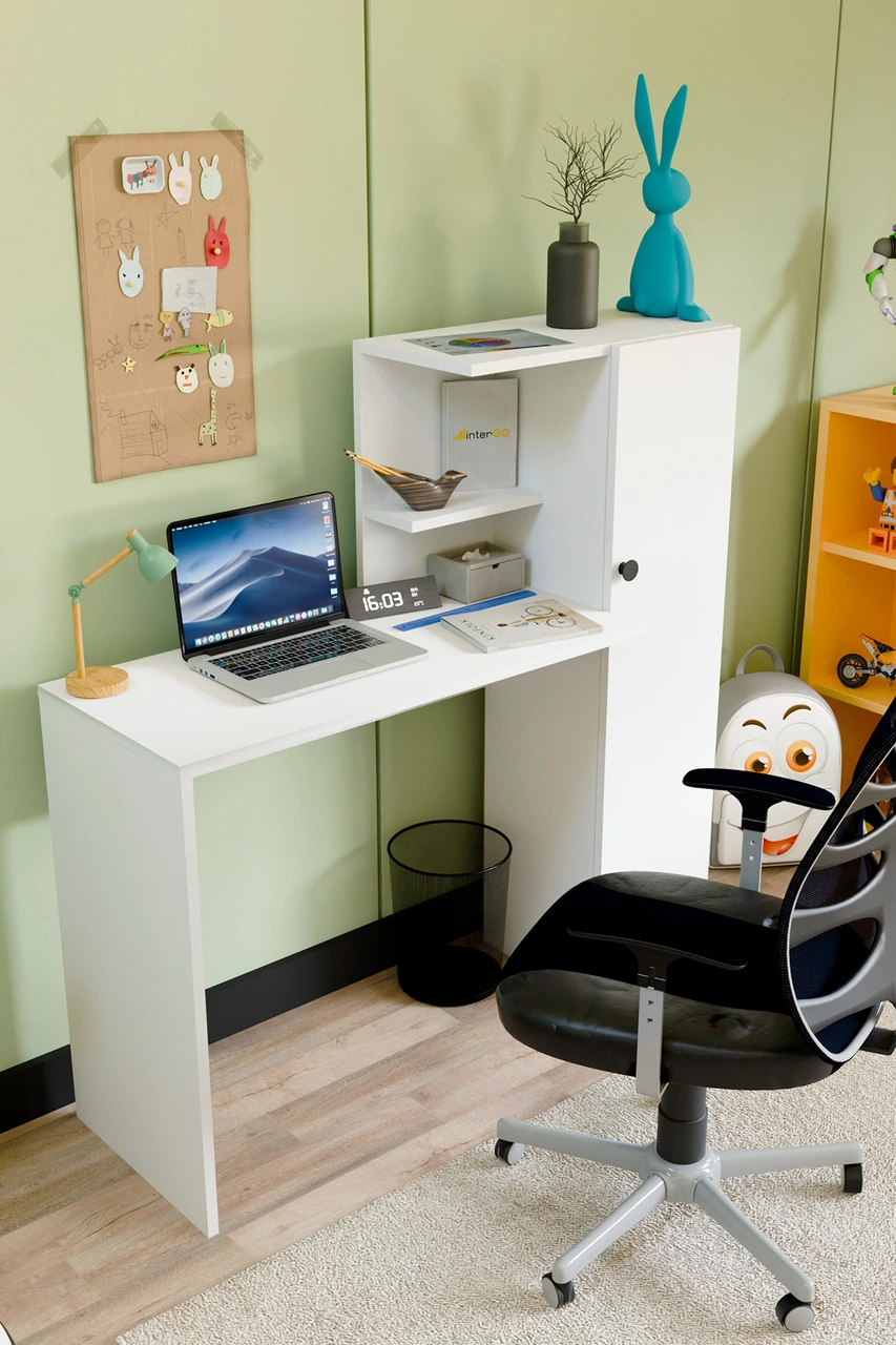 Melsa Çalışma Masası Dolaplı Ve Kitaplıklı Bilgisayar Masası, Çocuk Çalışma Masası Beyaz Beyaz