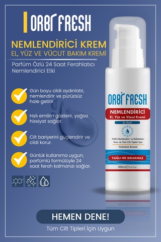 Yoğun Nemlendirici El,yüz,vücut Bakım Kremi Su Bazlı Yağlı His Bırakmaz 100ml
