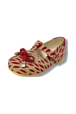 Miss Jr 3088-20 Zebra Desen Fiyonklu Kız Çocuk Babet Kırmızı Beyaz Kırmızı
