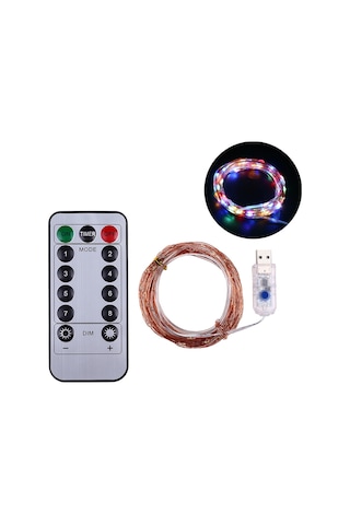 Vkemall 5m 50 Led Renkli Bakır Tel Dekoratif Işık, 8 Fonksiyonlu Kumandalı Usb Şarjlı Yıldız Işık Zinciri Çok Renkli
