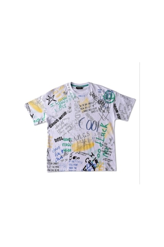 Marions Teenage Grafiti Yazı Baskılı Over Size Tasarım Tshirt-12898-beyaz Yeşil Beyaz - Yeşil