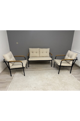 Modern Dünya Balkon, Bahçe, Cafe - Metal Kanepe Koltuk Takımı - 2+1+1 Krem Modernsh37 Krem