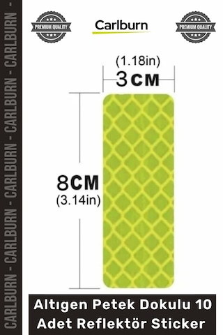 Reflektör Honeycomb Reflektif Güvenlik Bandı Altıgen Petek Dokulu 10 Adet Reflektör Sticker Seti