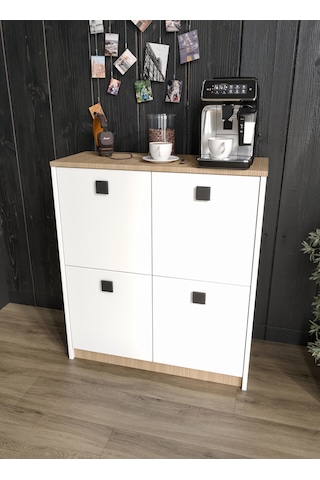 Afilli Asya Kahve Köşesi Ve Çok Amaçlı Dolap Tamamı Mdf Beyaz Gar