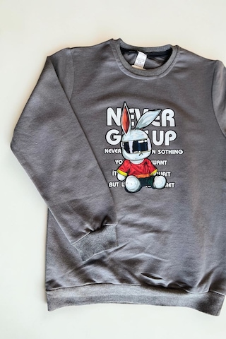 Minik Motion 3'lü Set Çocuk Baskılı 2 İplik Penye Sweatshirt Füme - Taş Rengi - Siyah