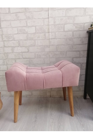 Pudra Rengi Puf Ahşap Ayak Çima Dikiş Spor Modern Tasarım