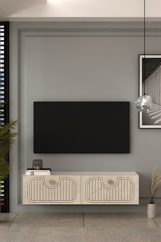 120dhdtda3btg Hera Lazer Desenli Duvara Monte Tv Sehpası Beyaz-traverten-gümüş