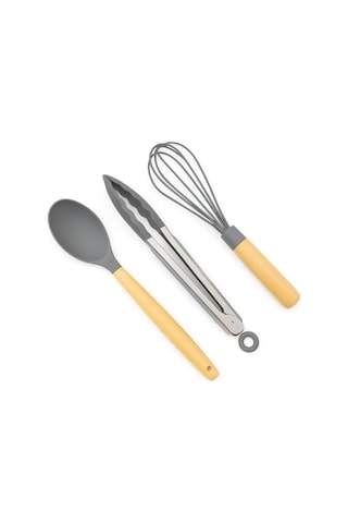 3&apos Lü Silikon Mutfak Gereçleri Seti Siyah, Kırmızı, Mavi, Beyaz Renk Seçenekleri Isıya Dayanıklı Silikon & Ahşap Sap Kaşık, Çırpıcı, Spatula Yapışmaz Tavalara Uygun Gri 0