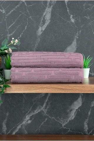 Tuğla Desenli 2li Ayak Havlusu - 50x70 Cm - Su Emici Banyo Paspası Seti - Bordo Bordo