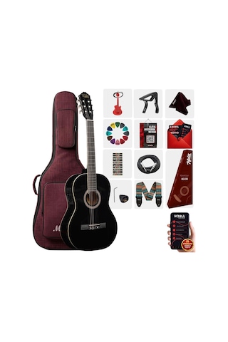 Midex Mgx-200bk-eq Ekolayzerli Profesyonel Elektro Klasik Gitar Seti Siyah 4/4 Üst Segment