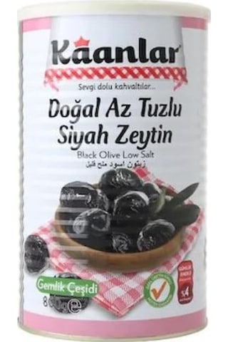Kaanlar Az Tuzlu Doğal Siyah Zeytin Teneke 800 G