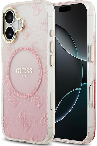 Apple Uyumlu iPhone 17 Kılıf Guess Lisanslı M-safe Özellikli 4g Desenli Simli Silikon Kapak Pembe Pembe