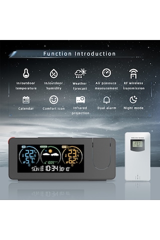 Zx3538 Yeni Elektronik Projeksiyon Saat Hava İstasyonu Hava Tahmini Sıcaklık Ve Nem Renkli Ekran Dijital Çalar Saat