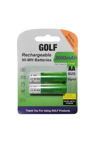 ŞARJLI PİL AA KALEM 3000MAH 3000 SERIES NI-MH (2 ADET) GOLF ŞARJLI PİL AA KALEM 3000MAH 3000 SERIES NI-MH (2 ADET) GOLF