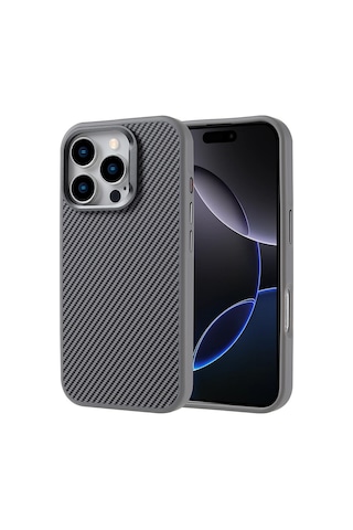 Goocamp Apple iPhone Uyumlu 16 Pro Kılıf Magsafe Şarj Özellikli Karbon Fiber Görünümlü Troy Kapak Siyah