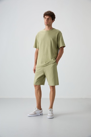 Tommy Life Açık Çağla Pamuklu Kalın Yumuşak Dokulu Oversize Fit Basic Erkek Şort Takım - 85249 Yeşil