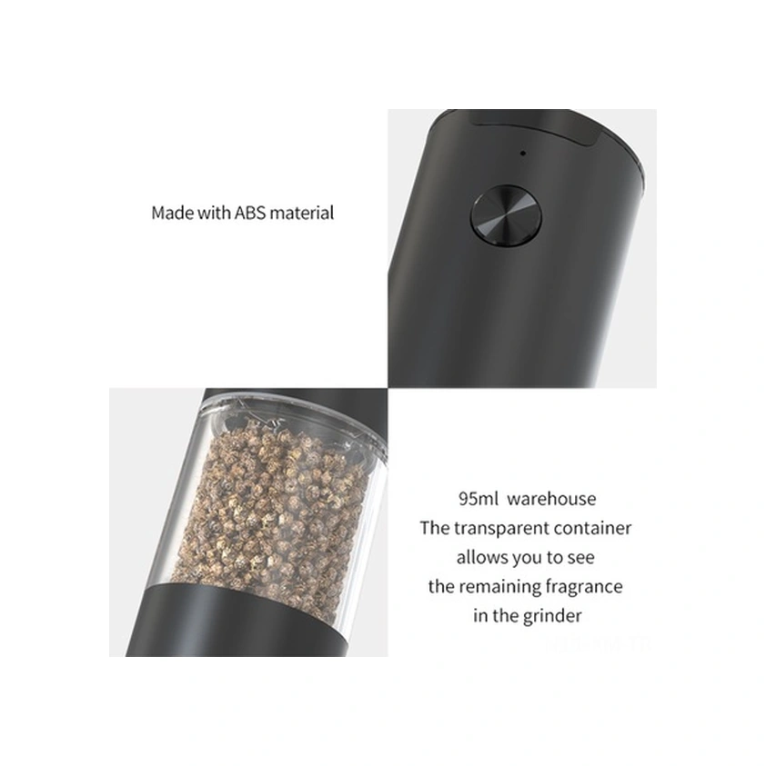 Fortunelane Pilli Tuz Ve Karabiber Değirmeni Seti - 95ml Şeffaf Hazne, Temizleme Fırçası Ve Depolama Tabanı Siyah Siyah