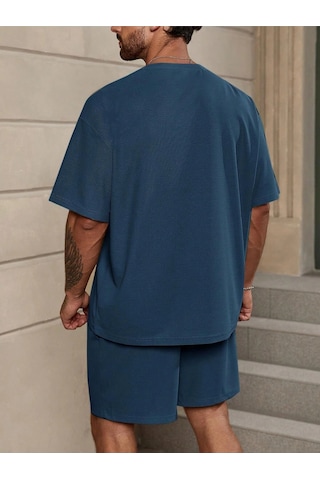 Tarzsokak Manfinity Homme Loose Fit Erkek Düz Renk Düşük Omuz Tişört Ve Şort Takımı Beyaz
