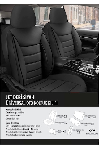 Skoda Kodiaq Koltuk Kılıfı Jet Deri Siyah 2+1 Koltuk Kılıfı