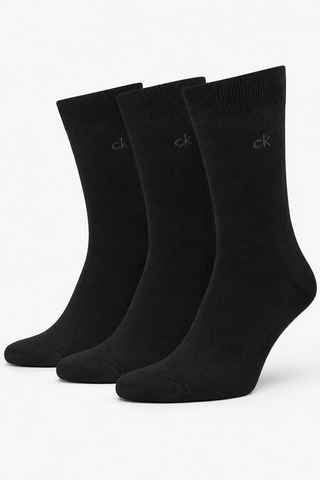 Calvin Klein Men's Cotton Crew Socks With Ck Logo 3 Pack Black Erkek Pamuklu Uzun Çorap 3 Lü Pkt Siyah