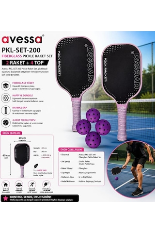 Avessa Pkl-set-200 Fiberglass Pıckle Raket Set Mor