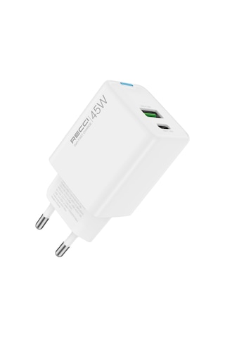 Recci Rc108e Gan Teknolojili Hızlı Şarj Başlığı Type-c To Type-c Pd 45w Kablolu Şarj Seti Beyaz
