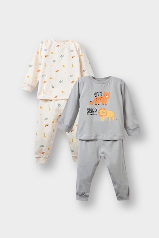 Defacto Erkek Bebek 4lü Pijama Takımı Safari Baskılı Uzun Kollu Penye Üst Uzun Alt F7197a525auer233 Ekru