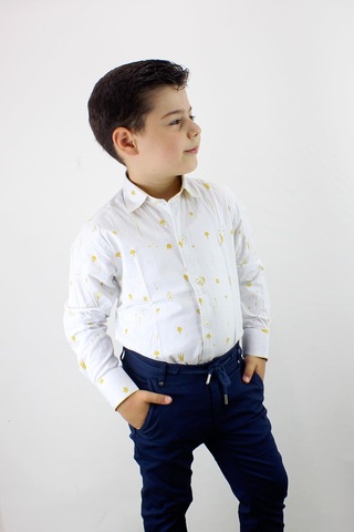 Doctor Junior Erkek Çocuk Katlanır Kollu Slim Fit Gömlek Sarı Sarı