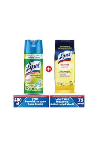 Lysol Dezenfektan Sprey Bahar Ferahlığı 400 ML + Antibakteriyel Islak Mendil 72’li