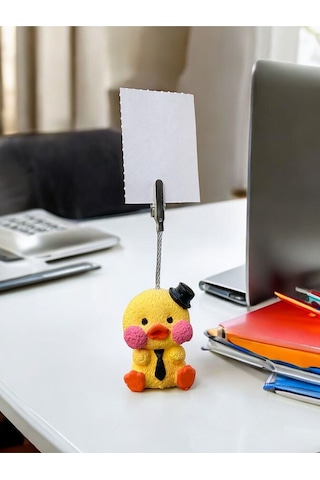 Siyah Kravatlı Sevimli Kawaii Sarı Civciv Fotoğraf Not Tutucu Ofis Masası Tutacak Hediyelik Sarı