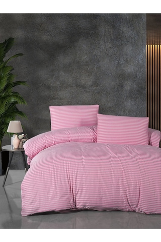 Mystory Home Lastikli Çarşaflı Çift Kişilik Nevresim Takımı Saten Pembe