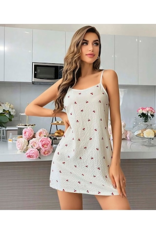 Jhena Kadın Gecelik Elbise, Yüzde Yüz Kaliteli Pamuk Kadın Ev Giyim Pijama, İp Askılı Kadın Gecelik Desenli