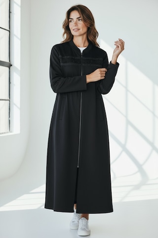 Kadın Önü Fermuarlı Desenli Cepli Mevsimlik Kap Siyah