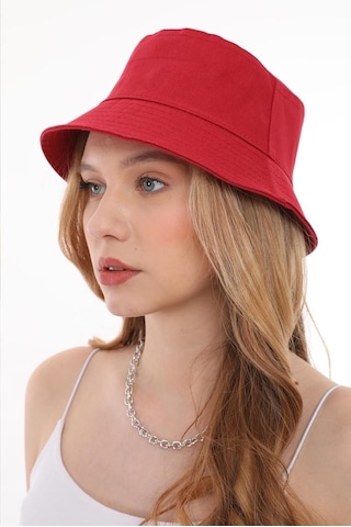Kadın Balıkçı Kırmızı Kova Bucket Şapka Kırmızı