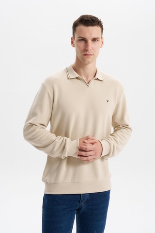 Arma Erkek Regular Fit Polo Yaka Kazak Karbon Fırçalı Selanik, %65 Pamuk %35 Polyester, Düğmesiz Basic K30554698602 Bej