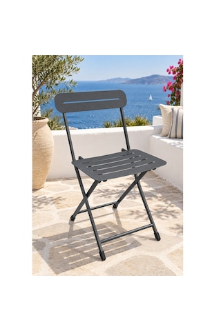 Katlanır Metal Balkon Bahçe Sandalyesi Bistro Sandalye Tekli Füme 1648