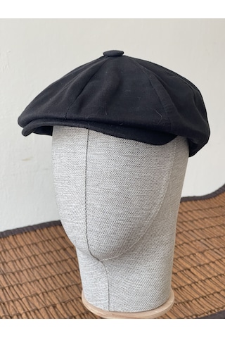 Aida Jewelss Yazlık Keten Peaky Blinders Kasket Dökümlü Astarlı Arkası Lastikli Kasket Şapka Siyah