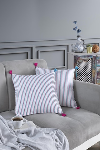 Maisonart Pompoms 2'li Dekoratif Kırlent Kılıfı Yastık Kılıfı %100 Pamuklu 44x44 Cm Kırmızı