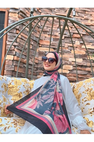 Moda Kaşmir Margarit Desen Bambu Şal Siyah-yeşil