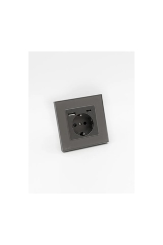 Alev Camdan Tekli Topraklamalı Priz, Usb Ve Type-c İle 144163922 Tek Priz