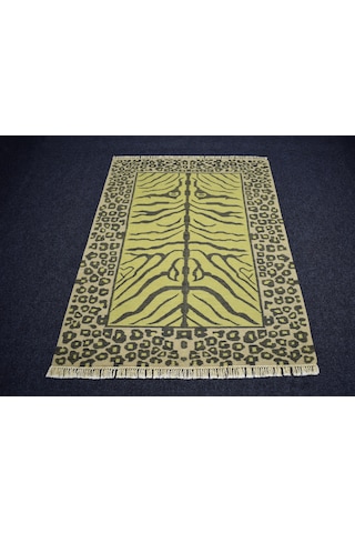 Zehra Abla Halı Yeni El Dokuma Modern Naif Leopar Tasarım Yün Kilim 7450 Çok Renkli