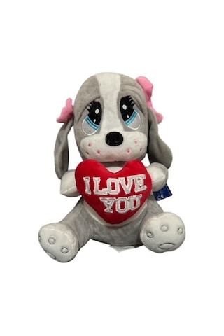 Kalpli Üzgün Köpek Peluş Oyuncak 25cm Gri Gri