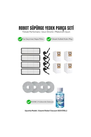 Robot Vacuum 5 Ov31gl İle Uyumlu 4 Yan Fırça 4 Filtre 4 Mop 1 Deterjan 4 Toz Torbası 6.0