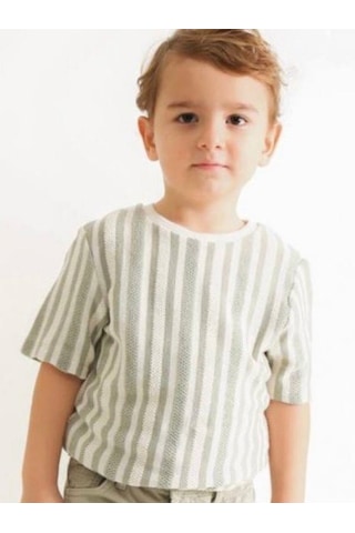 Nanica Kids Erkek Çocuk Örme Triko Çizgili T-shirt-15725 YESIL