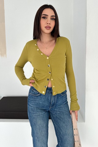 Noa & Noa Düğme Detaylı V Yaka Bluz Smart Yeşil