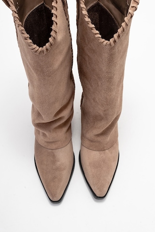 Luvishoes Velın Toprak Süet Hakiki Deri Dikişli Kadın Western Çizme Toprak