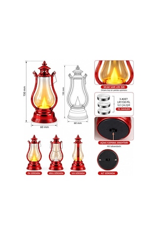 Pm-38887 Nostaljik Led Mini Gaz Lambası Tasarımlı Pilli Dekoratif Aydınlatma Belirtilmemis