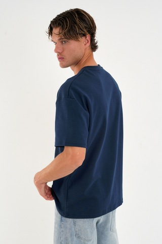 Blank Unisex Oversize Geniş Kesim Tişört %100 Pamuk Kalın Dokulu Bisiklet Yaka T-shirt Indigo