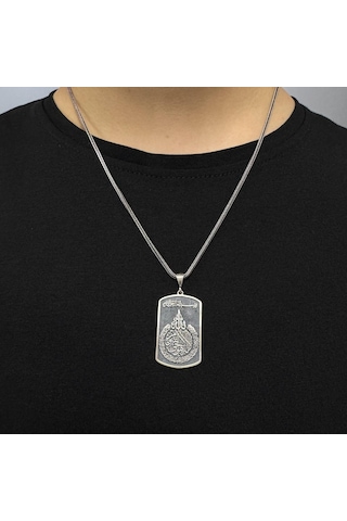 Takılingo 925 Ayar Gümüş Ayetel Kürsi Motifli Erkek Kolye Gümüş
