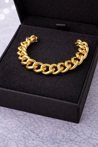 Kalın Zincirli Cadena Gold Bileklik Gümüş + Altın